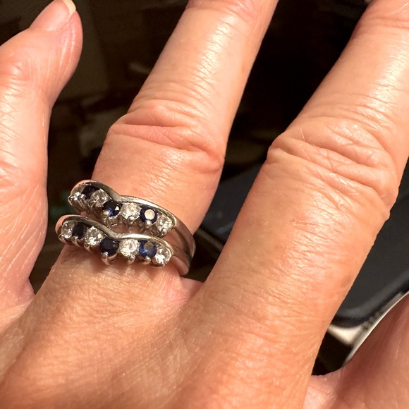 COPY - Set of 2 simulated sapphire/diamond rings with one solitaire cz ring. - Picture 2 of 7